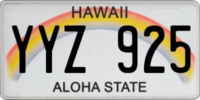 HI license plate YYZ925
