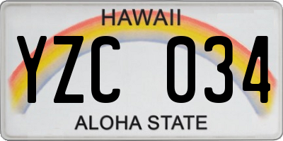 HI license plate YZC034
