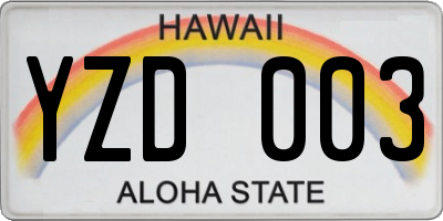 HI license plate YZD003