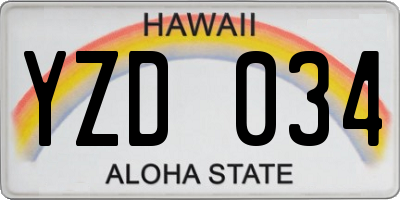 HI license plate YZD034