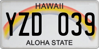 HI license plate YZD039