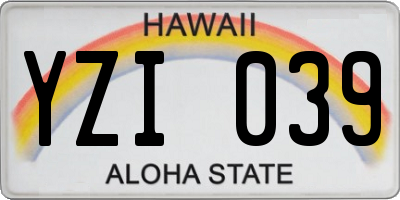 HI license plate YZI039