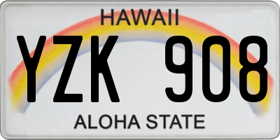 HI license plate YZK908