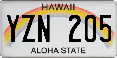 HI license plate YZN205