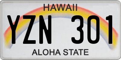 HI license plate YZN301