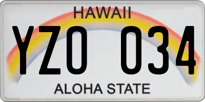 HI license plate YZO034