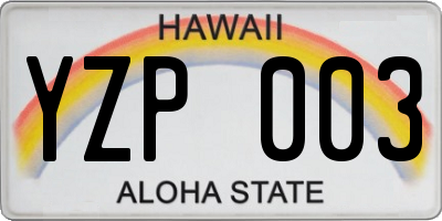 HI license plate YZP003