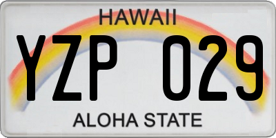HI license plate YZP029