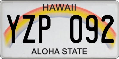 HI license plate YZP092
