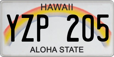 HI license plate YZP205