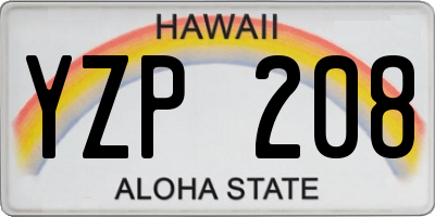 HI license plate YZP208