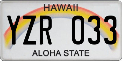 HI license plate YZR033