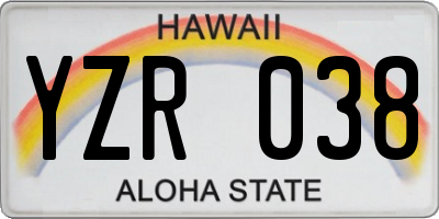 HI license plate YZR038