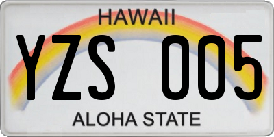 HI license plate YZS005