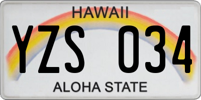 HI license plate YZS034