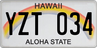 HI license plate YZT034