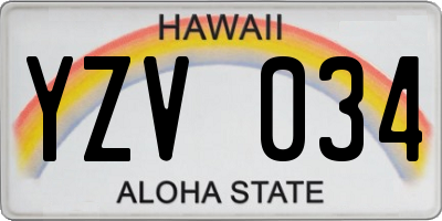 HI license plate YZV034