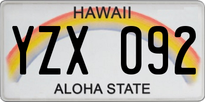 HI license plate YZX092