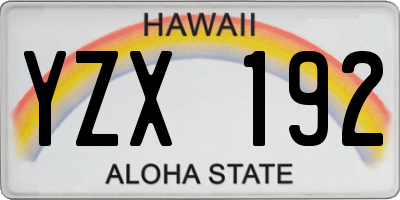 HI license plate YZX192