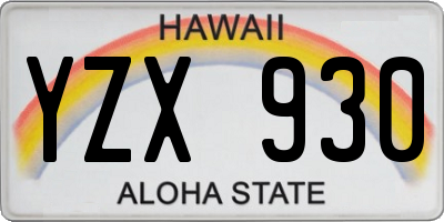 HI license plate YZX930