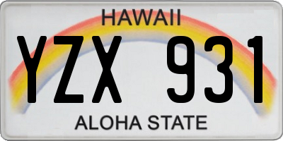 HI license plate YZX931