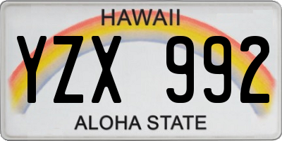 HI license plate YZX992