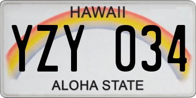 HI license plate YZY034