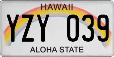 HI license plate YZY039