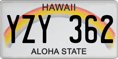 HI license plate YZY362