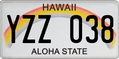 HI license plate YZZ038