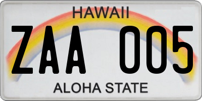HI license plate ZAA005