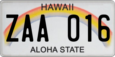 HI license plate ZAA016