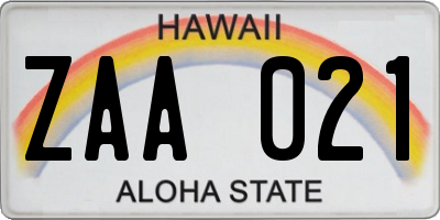 HI license plate ZAA021
