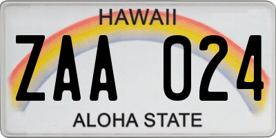 HI license plate ZAA024
