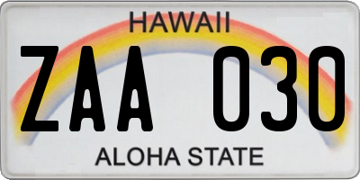 HI license plate ZAA030
