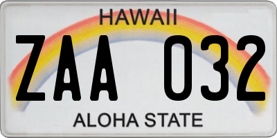 HI license plate ZAA032
