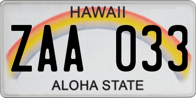 HI license plate ZAA033