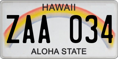 HI license plate ZAA034