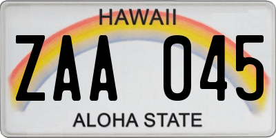 HI license plate ZAA045
