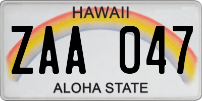 HI license plate ZAA047