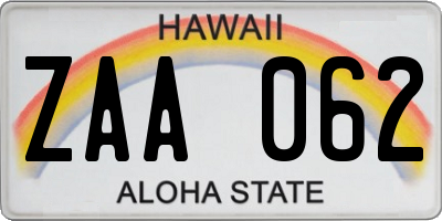 HI license plate ZAA062