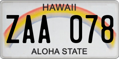 HI license plate ZAA078