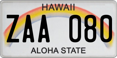 HI license plate ZAA080