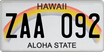 HI license plate ZAA092