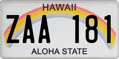 HI license plate ZAA181