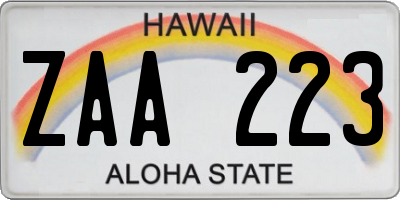 HI license plate ZAA223