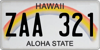 HI license plate ZAA321