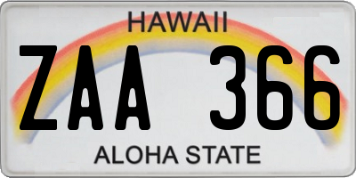 HI license plate ZAA366