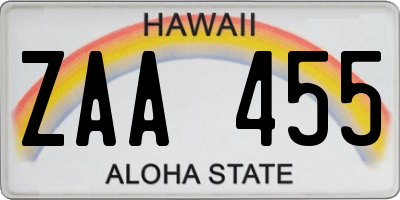 HI license plate ZAA455
