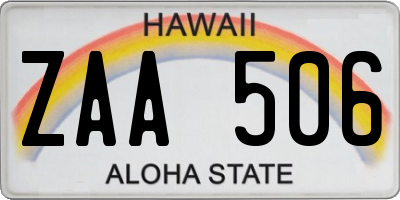 HI license plate ZAA506